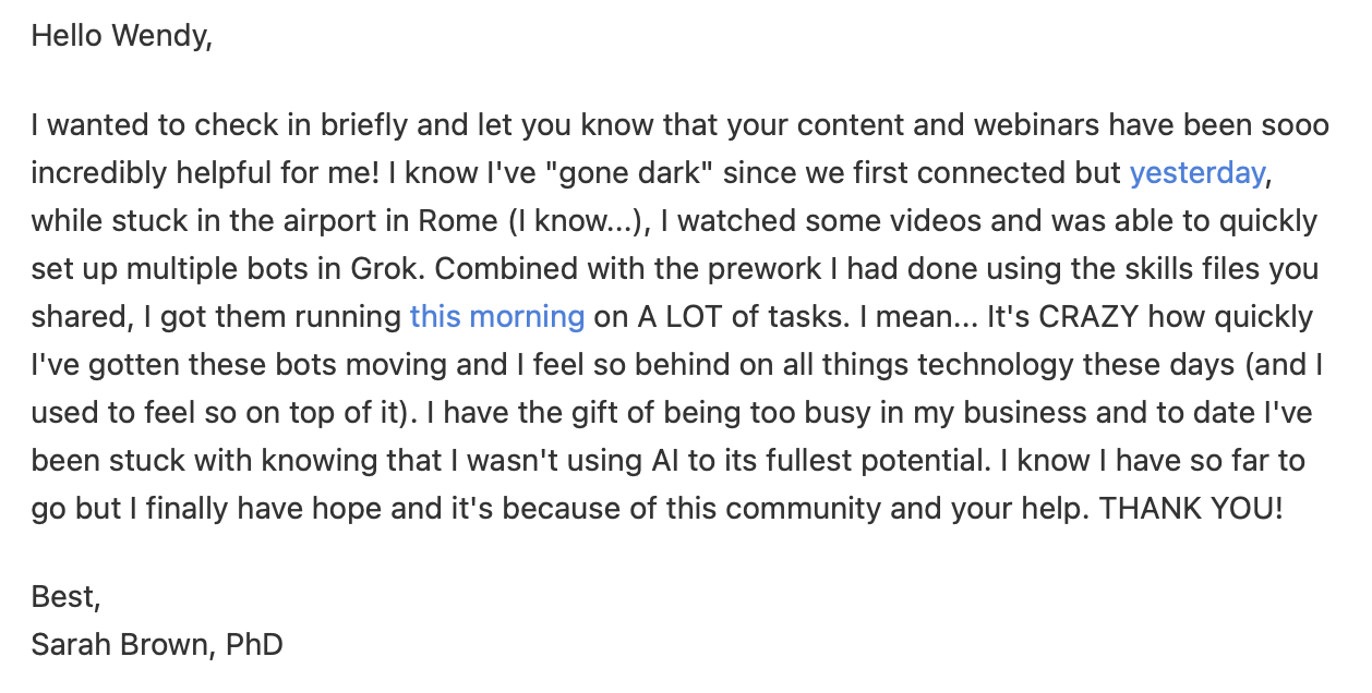 User testimonial screenshot